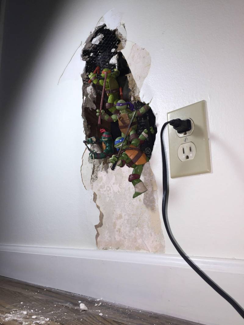 "Wall got busted from water damage, I think it looks way better now" "Wall got busted from water damage, I think it looks way better now"